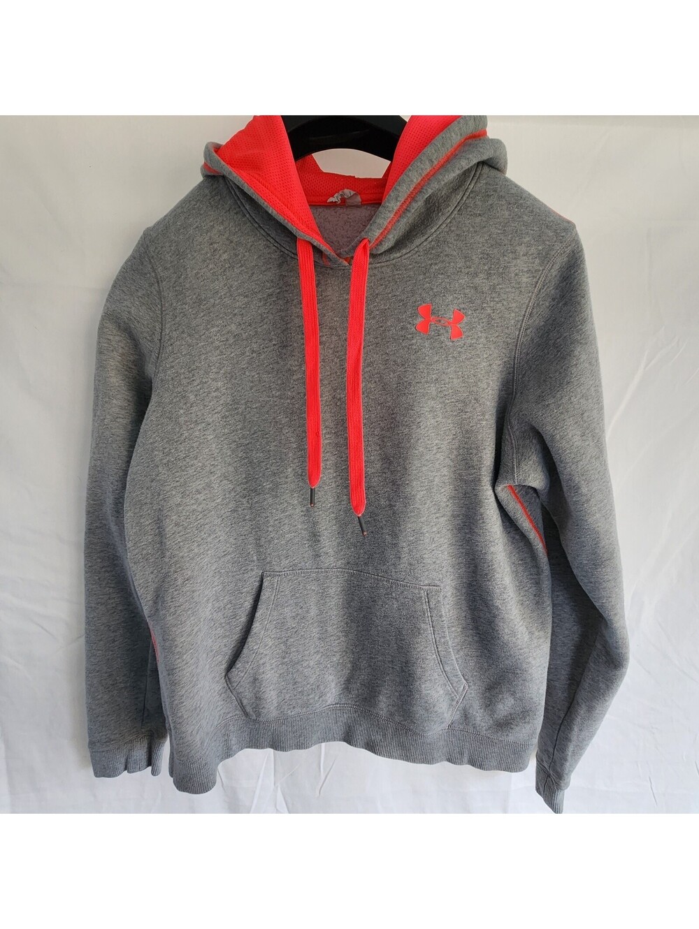 Womens UNDER ARMOUR Graphic Pink Accented Gray Hooded Rival Sweatshirt  Large